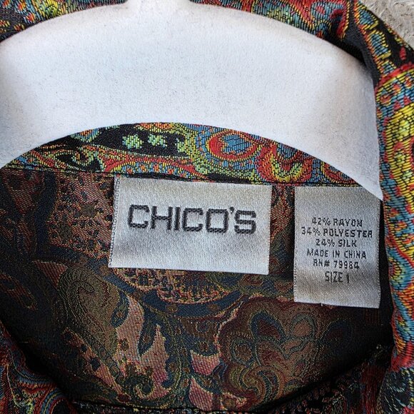 Chicos Jacket Womens Size 1 Multicolor Paisley Brocade Silk Blend Button Up Boho - Picture 2 of 12